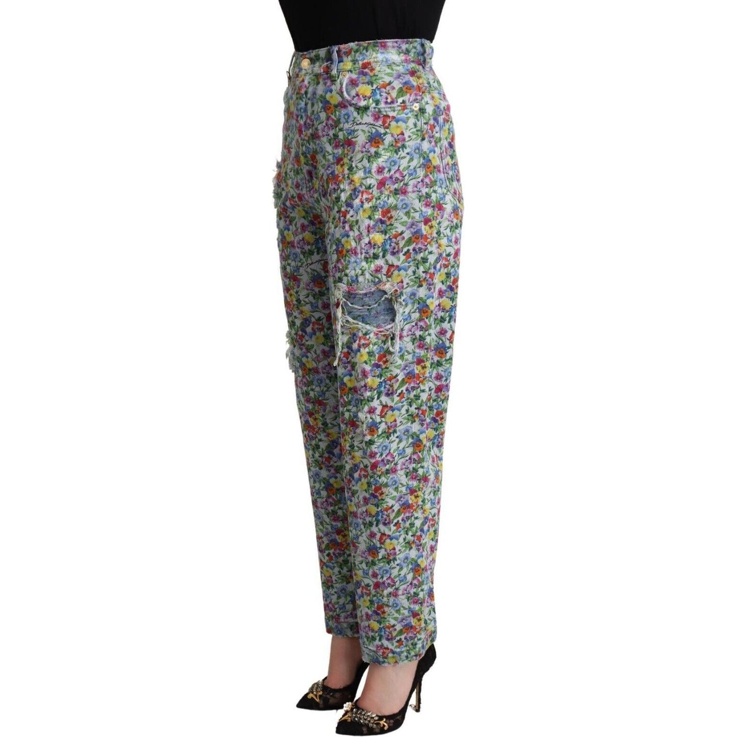 Dolce & Gabbana Floral High Waisted Tapered Denim Jeans Dolce & Gabbana Dim Gray