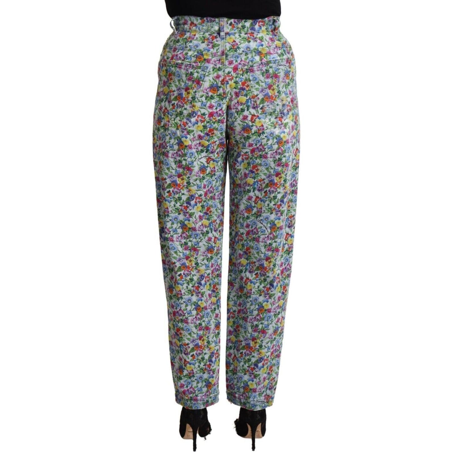 Dolce & Gabbana Floral High Waisted Tapered Denim Jeans Dolce & Gabbana Dim Gray