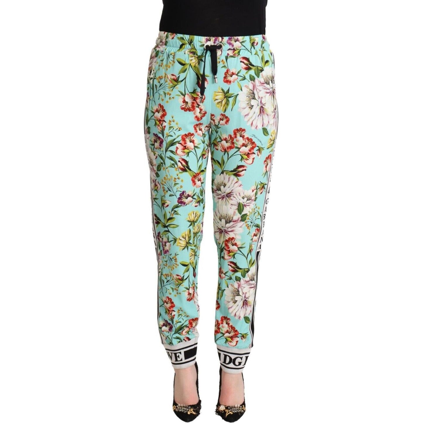 Dolce & Gabbana Floral Viscose Jogger Pants in Green Dolce & Gabbana Gray