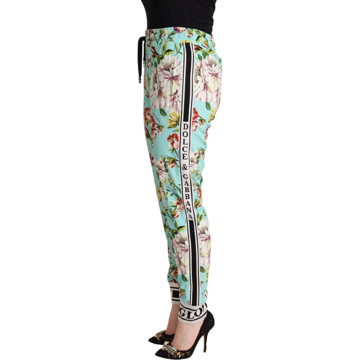 Dolce & Gabbana Floral Viscose Jogger Pants in Green Dolce & Gabbana Gray