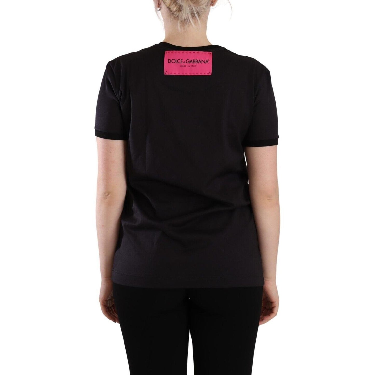 Dolce & Gabbana Chic Black Crew Neck Logo Tee Dolce & Gabbana Rosy Brown