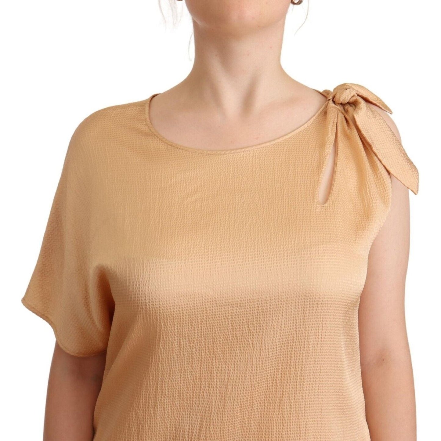 Moschino Elegant One-Sleeve Beige Shift Dress Moschino Tan