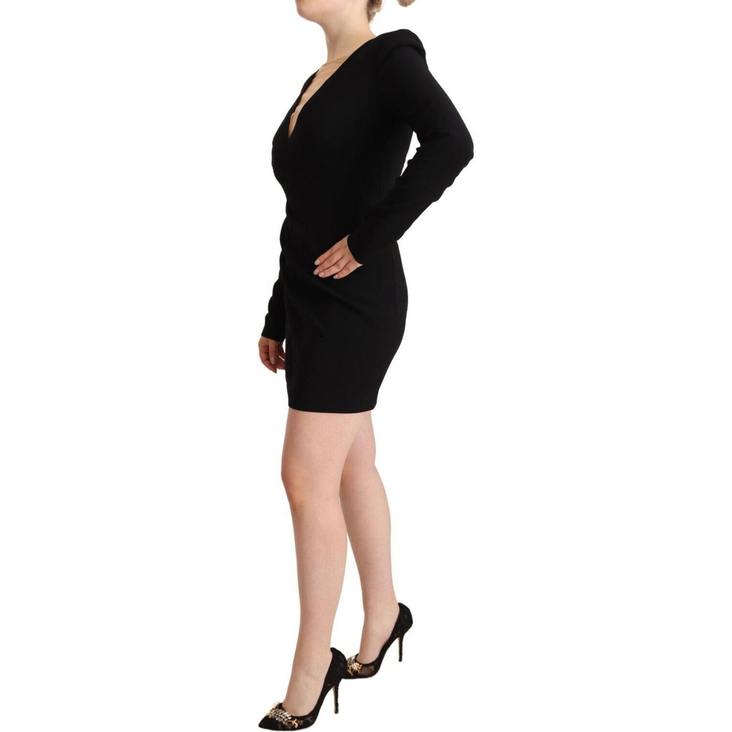 Dsquared² Elegant Black V-Neck Mini Dress Dsquared² Tan