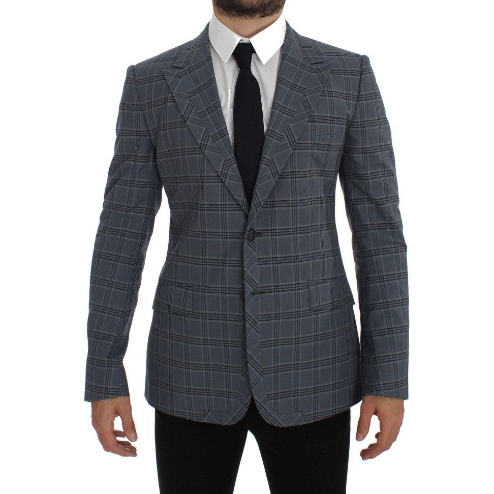 Dolce & Gabbana Elegant Blue Checkered Slim Fit Blazer Dolce & Gabbana Dark Slate Gray