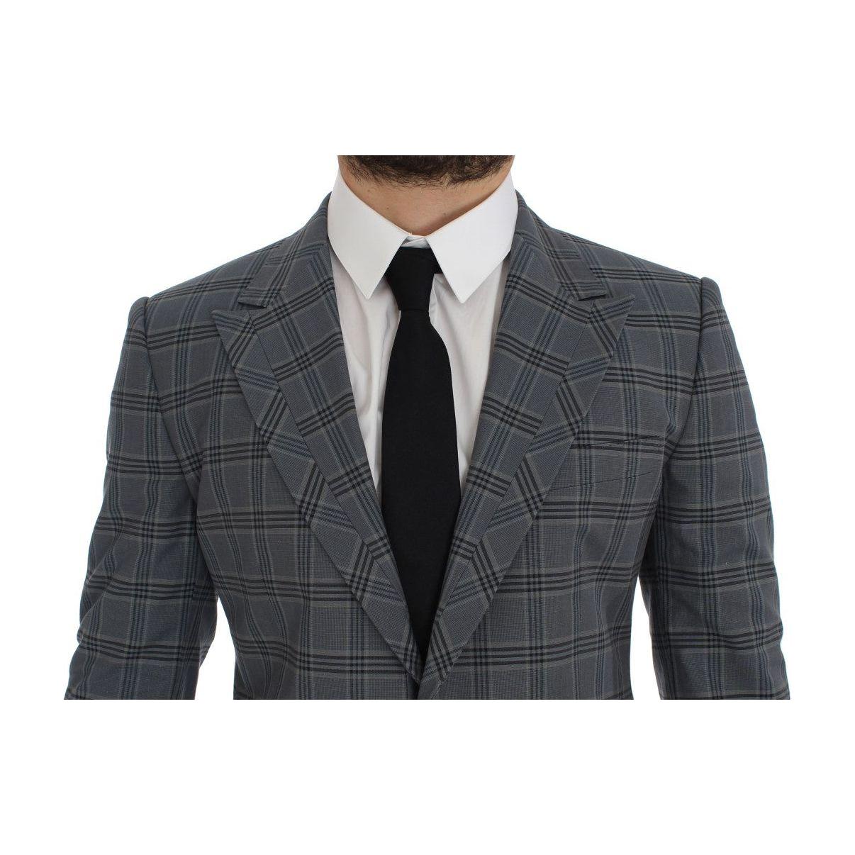 Dolce & Gabbana Elegant Blue Checkered Slim Fit Blazer Dolce & Gabbana Dark Slate Gray