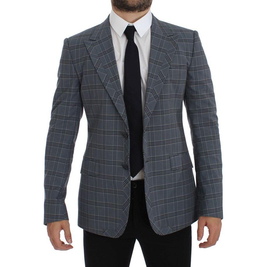 Dolce & Gabbana Elegant Blue Checkered Slim Fit Blazer Dolce & Gabbana Dark Slate Gray