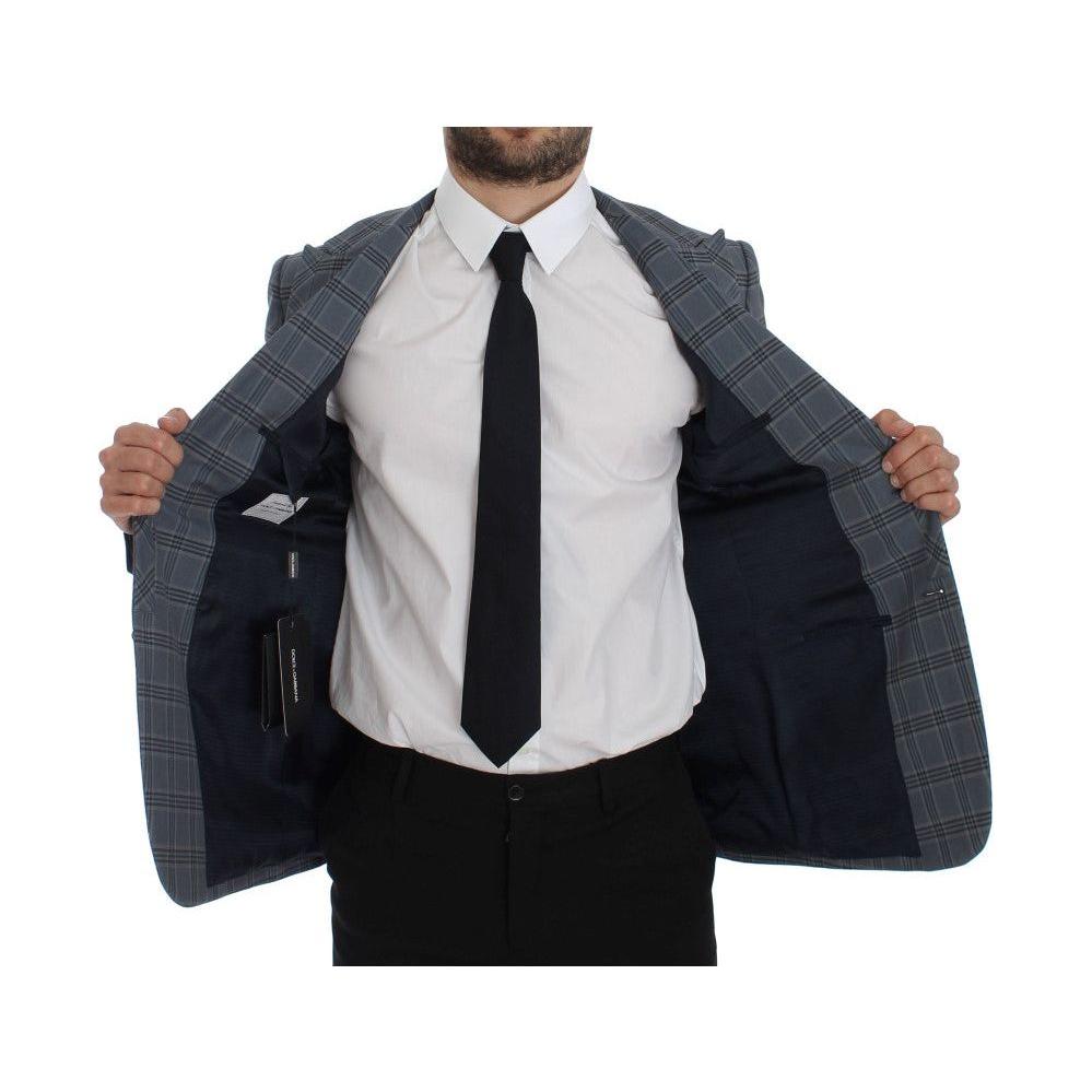 Dolce & Gabbana Elegant Blue Checkered Slim Fit Blazer Dolce & Gabbana Gray