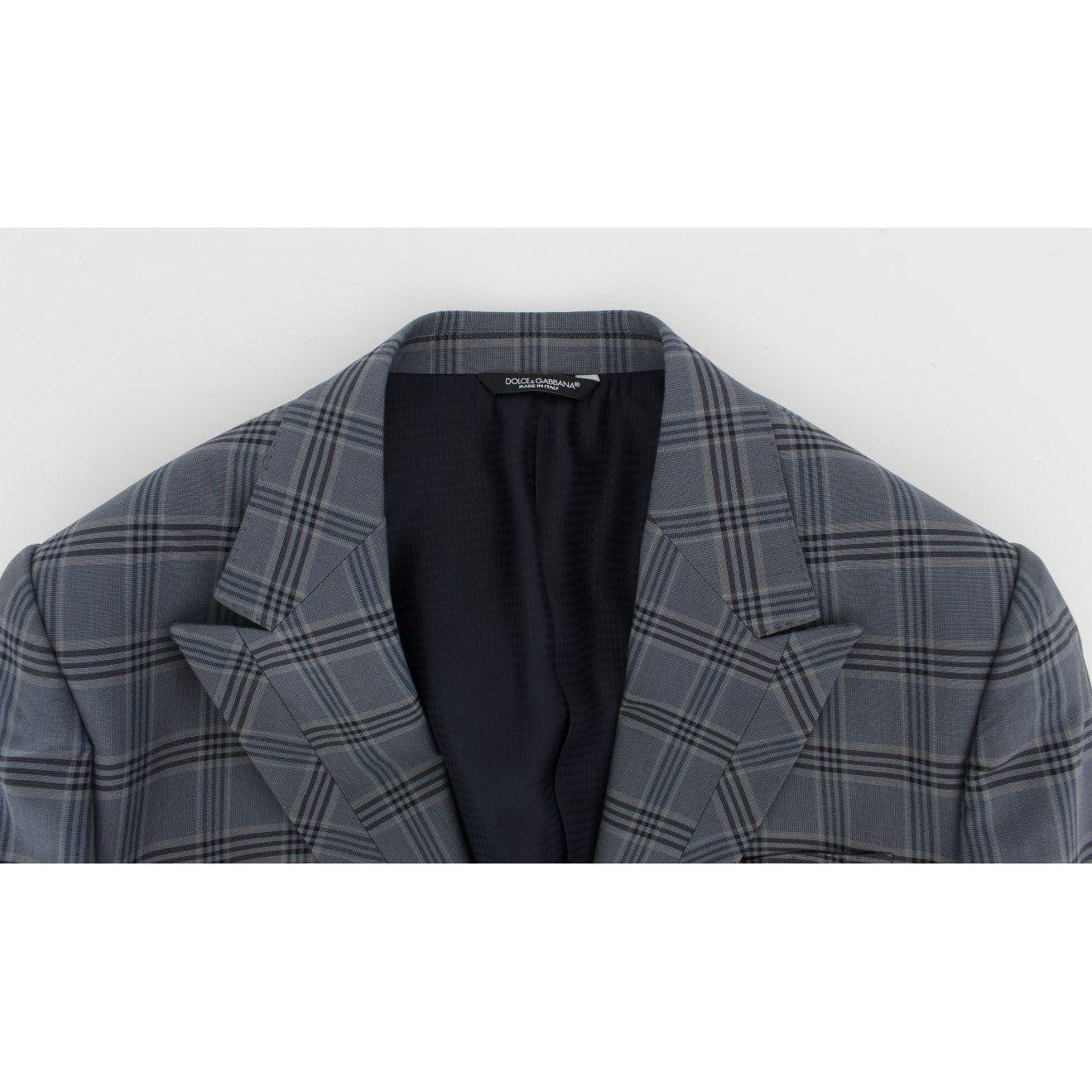Dolce & Gabbana Elegant Blue Checkered Slim Fit Blazer Dolce & Gabbana Dark Slate Gray
