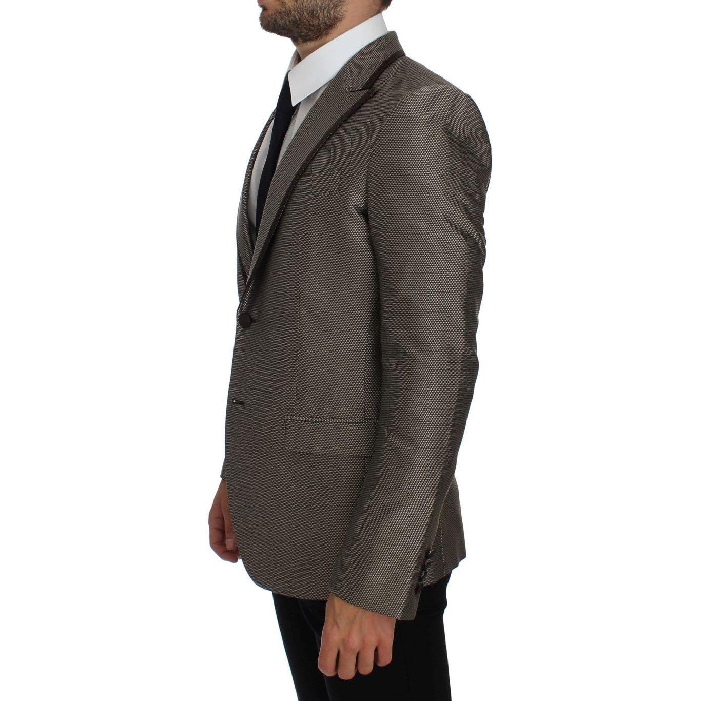 Dolce & Gabbana Elegant Brown Silk Two-Button Slim Blazer Dolce & Gabbana Dark Slate Gray