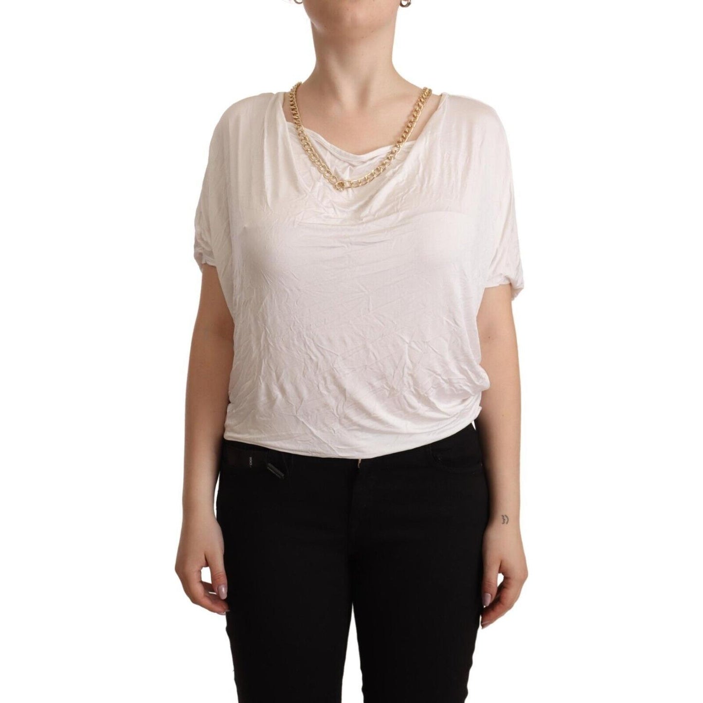 Guess By Marciano Elegant White Gold Chain T-Shirt Top Guess By Marciano Black