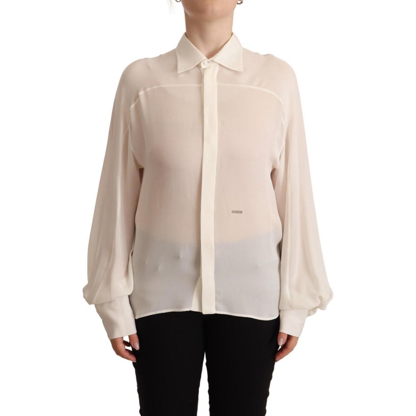 Dsquared² Elegant Off White Silk Long Sleeve Blouse Dsquared² Gray