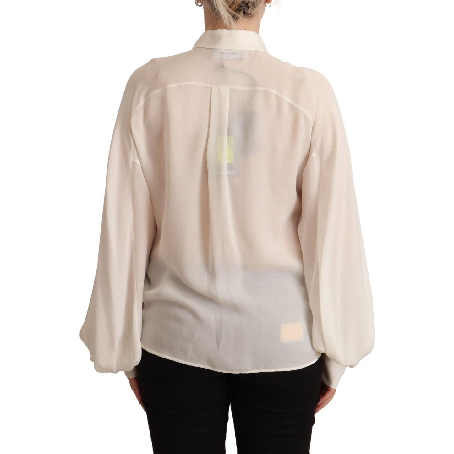 Dsquared² Elegant Off White Silk Long Sleeve Blouse Dsquared² Gray