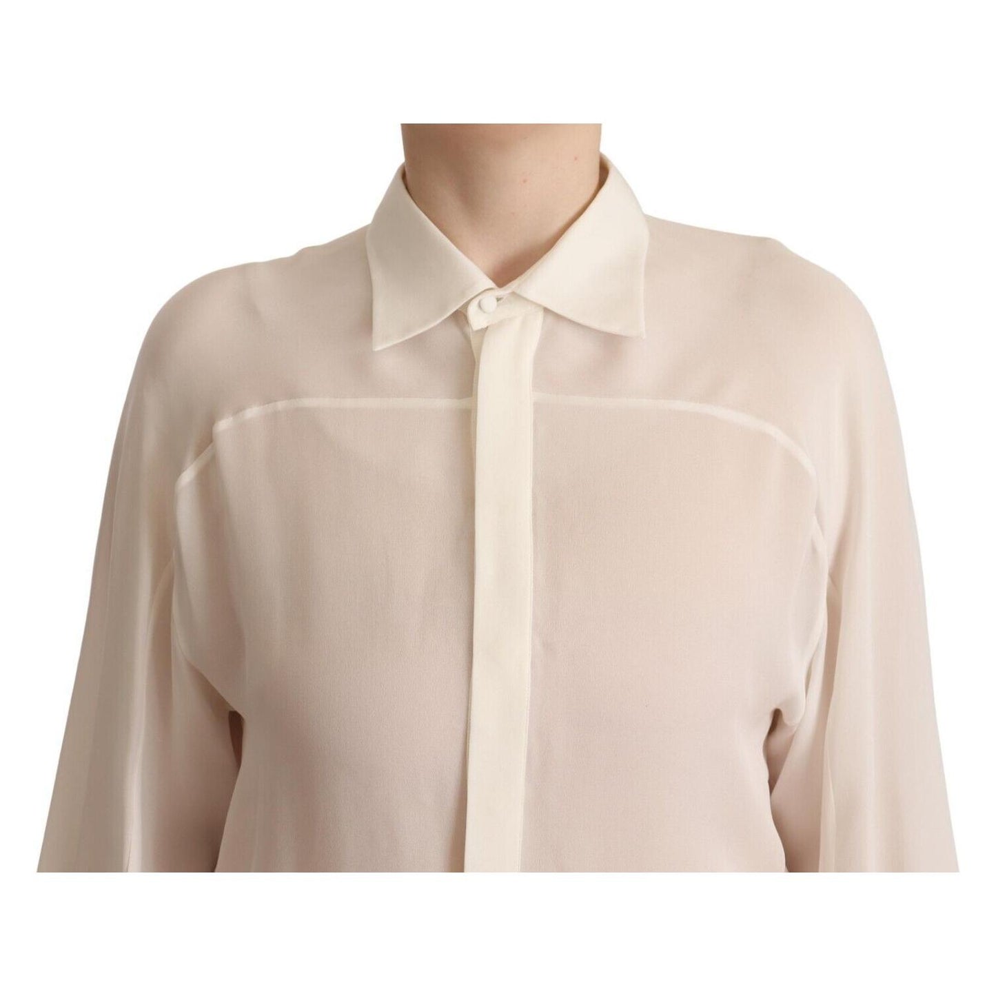 Dsquared² Elegant Off White Silk Long Sleeve Blouse Dsquared² Light Gray