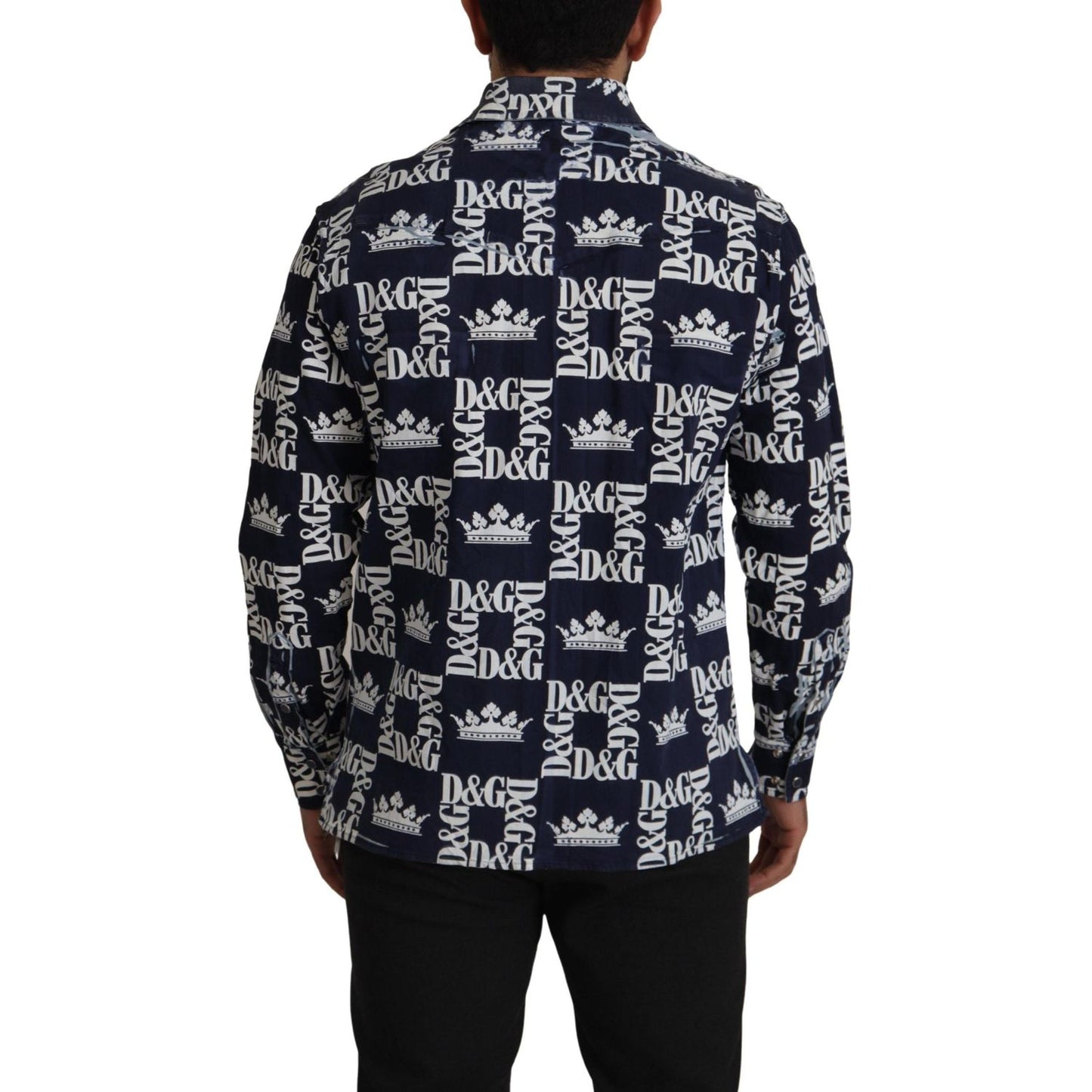 Dolce & Gabbana Elegant Slim Fit Blue Crown Shirt Dolce & Gabbana Gray