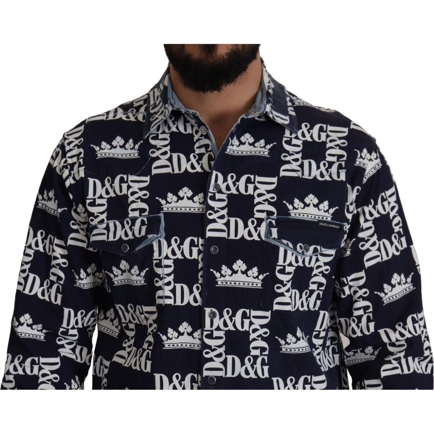 Dolce & Gabbana Elegant Slim Fit Blue Crown Shirt Dolce & Gabbana Gray