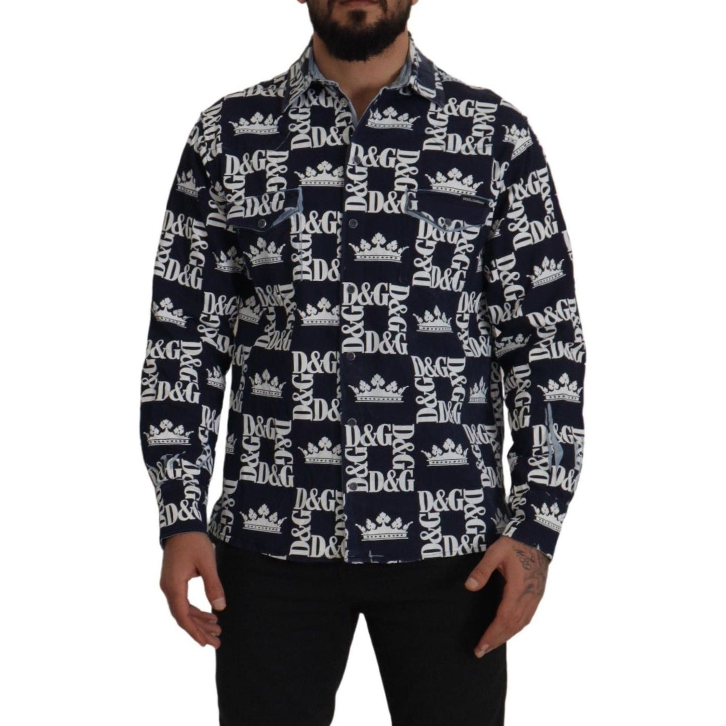 Dolce & Gabbana Elegant Slim Fit Blue Crown Shirt Dolce & Gabbana Dark Gray