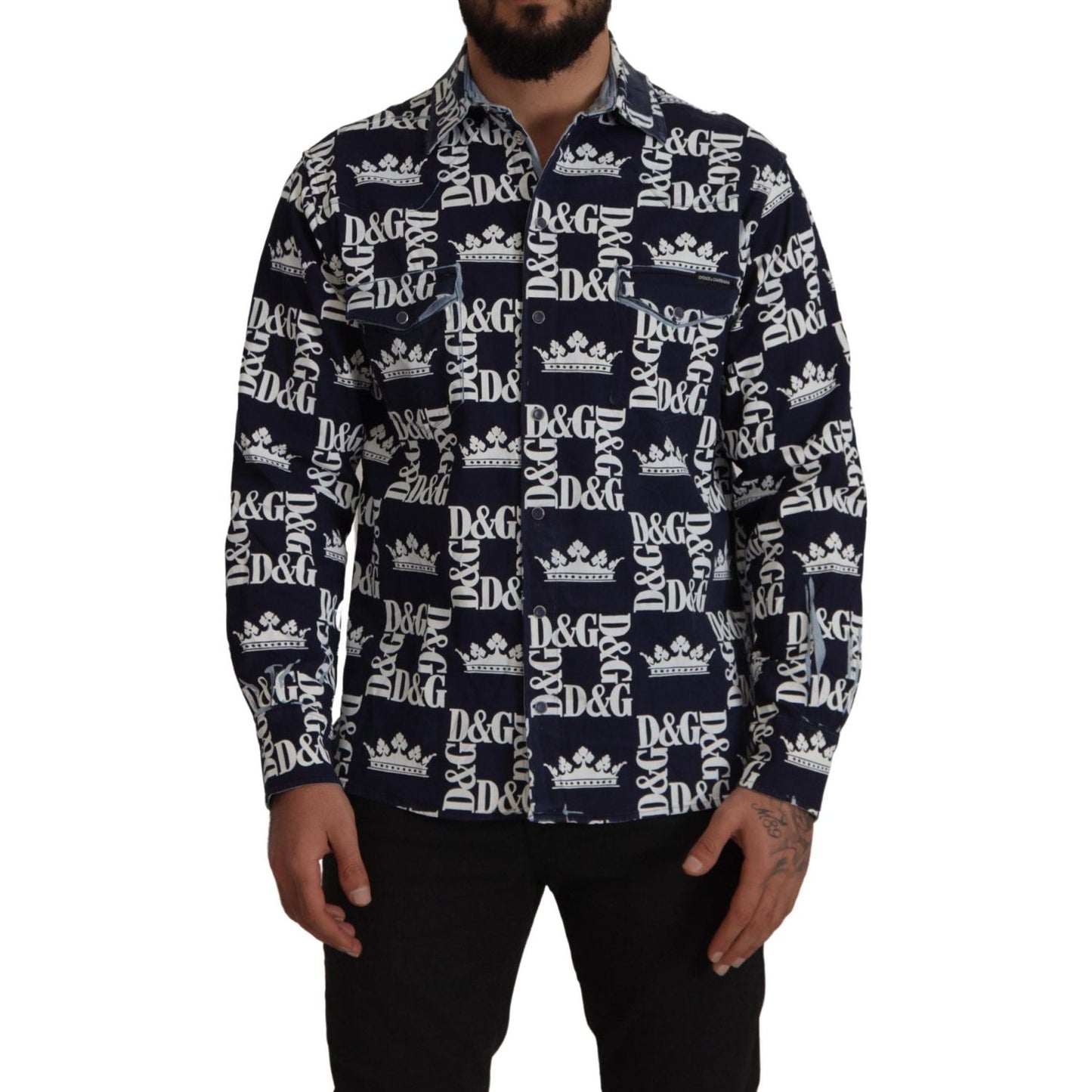 Dolce & Gabbana Elegant Slim Fit Blue Crown Shirt Dolce & Gabbana Dark Gray