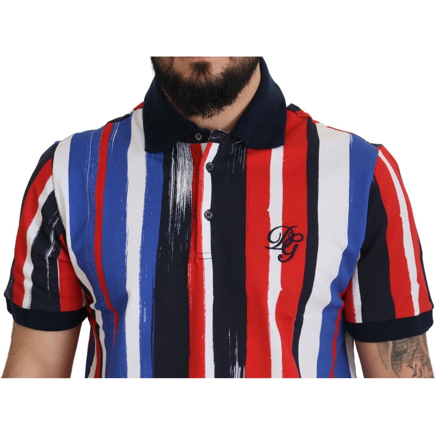 Dolce & Gabbana Elegant Striped Cotton Polo T-shirt Dolce & Gabbana Dark Slate Gray