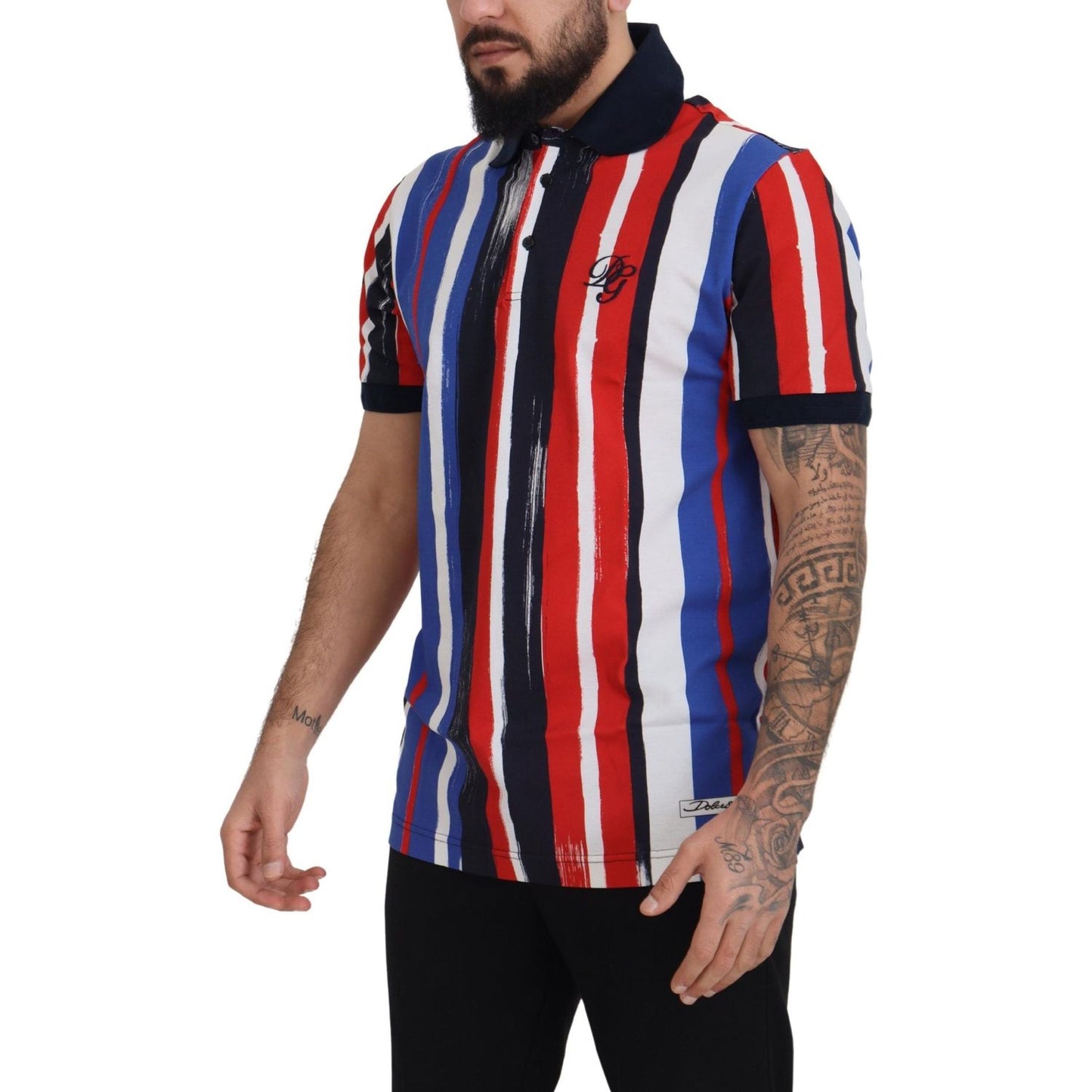 Dolce & Gabbana Elegant Striped Cotton Polo T-shirt Dolce & Gabbana Dark Slate Gray