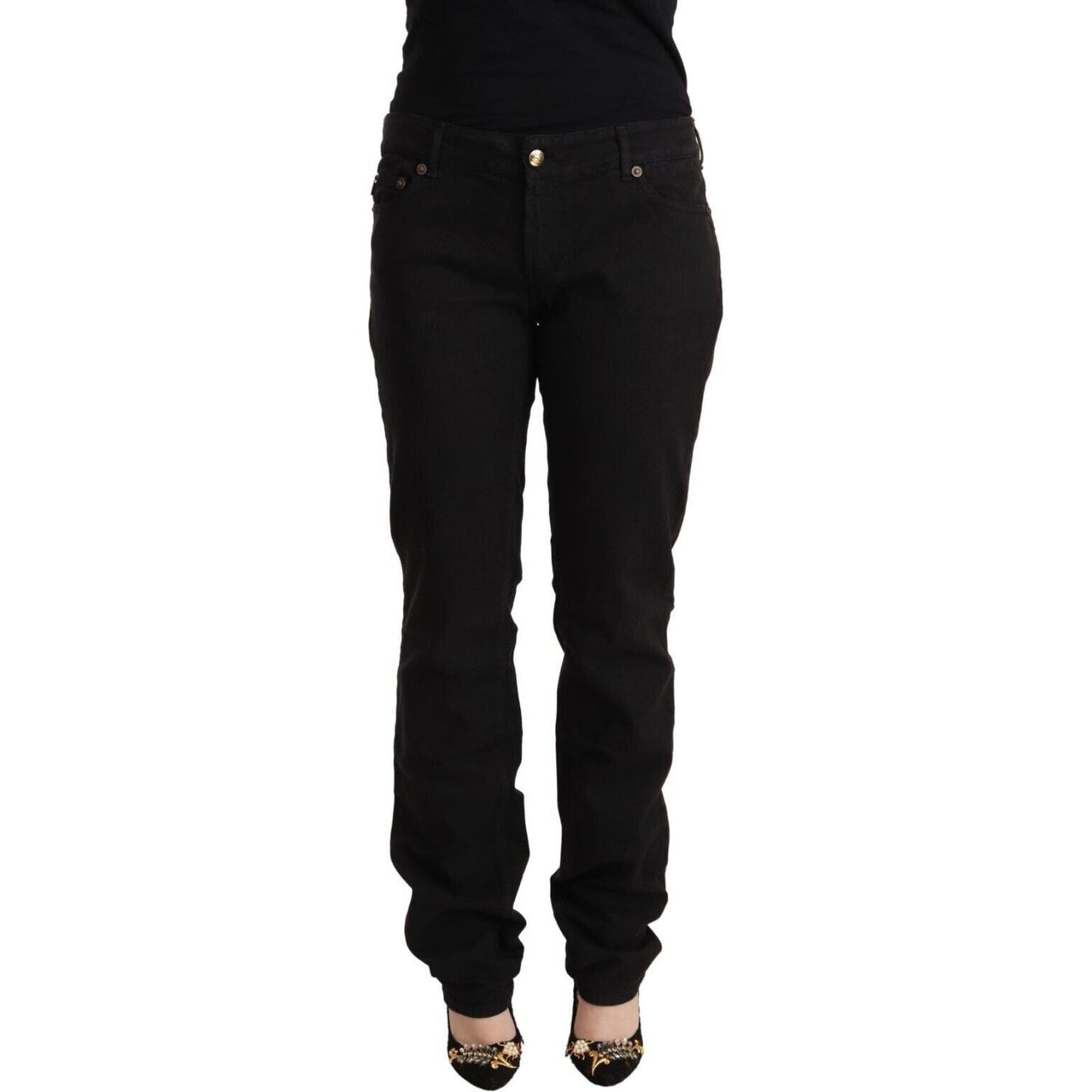 Just Cavalli Sleek Mid-Waist Slim Fit Black Jeans Just Cavalli Black