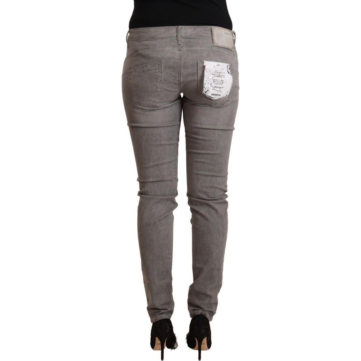Acht Chic Gray Low Waist Skinny Cotton Jeans Acht Dim Gray