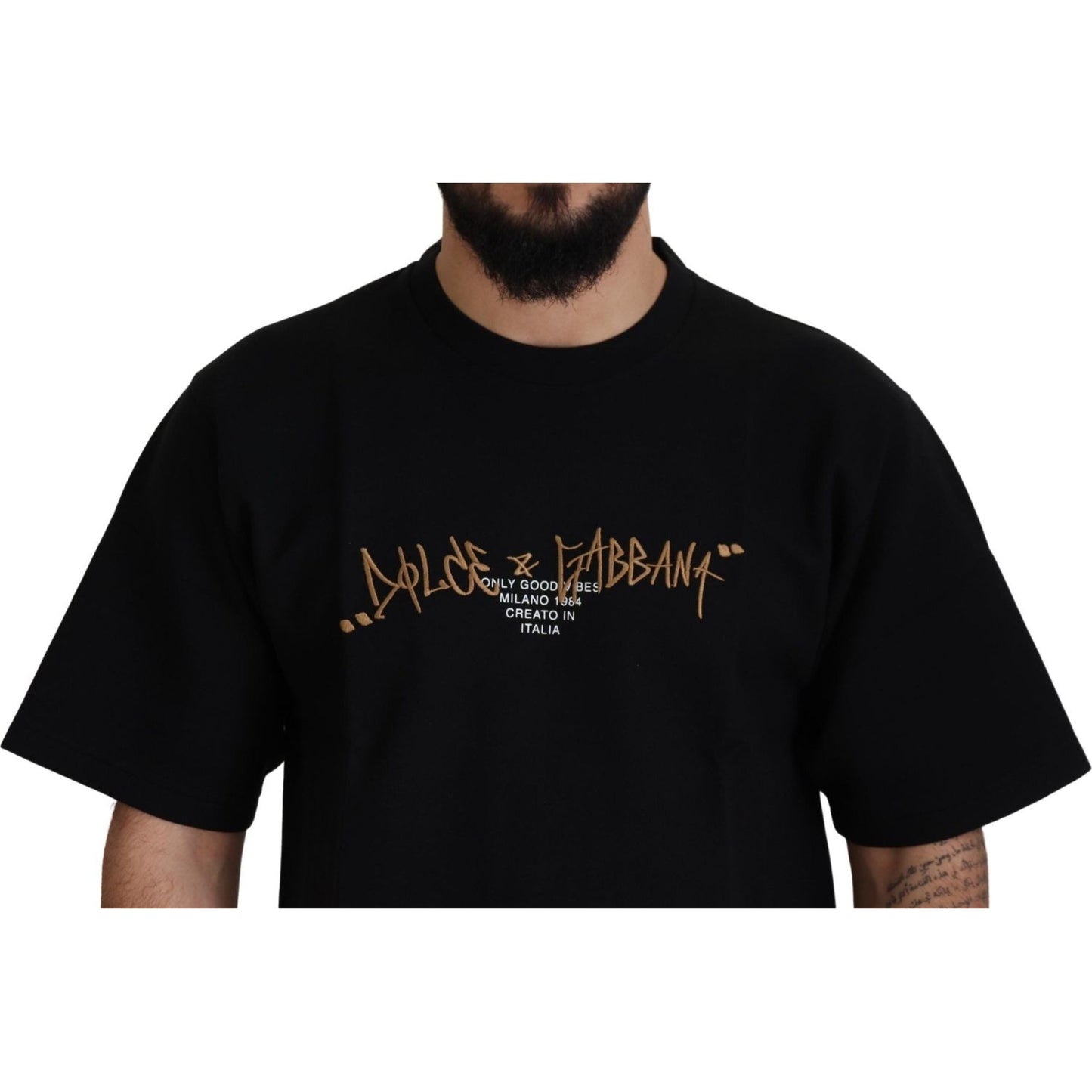 Dolce & Gabbana Elegant Black Cotton Blend Crewneck T-Shirt Dolce & Gabbana Black