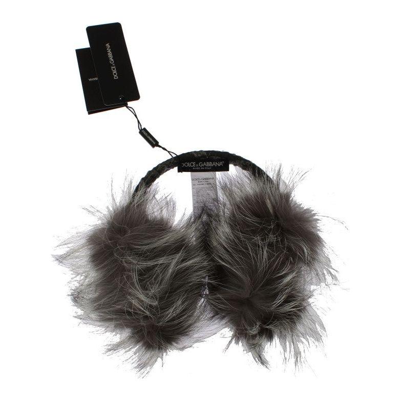 Dolce & Gabbana Elegant Fur and Crystal Ear Muffs Ear Muffs Dolce & Gabbana Dark Slate Gray