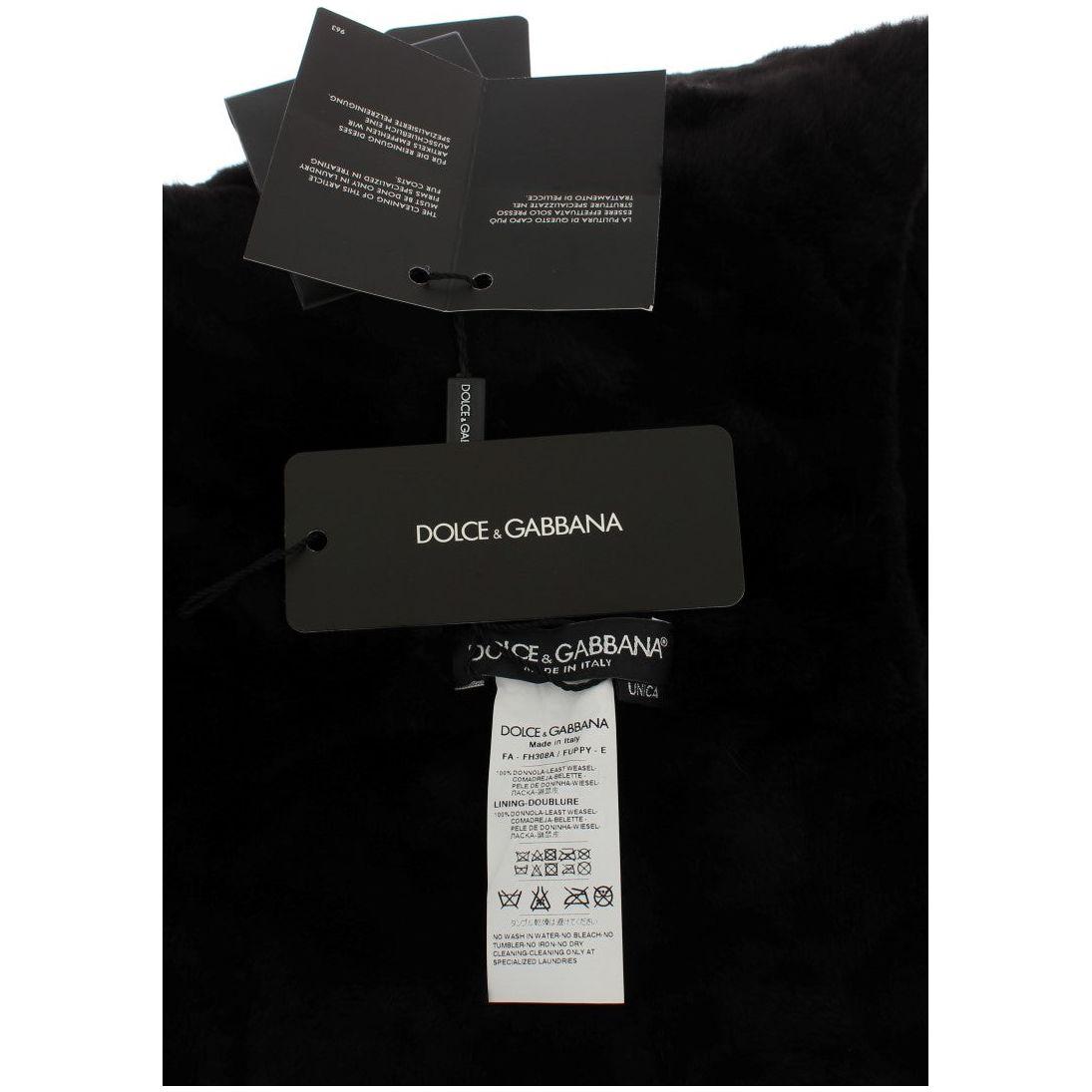 Dolce & Gabbana Black Weasel Fur Crochet Hood Scarf Hat MS811