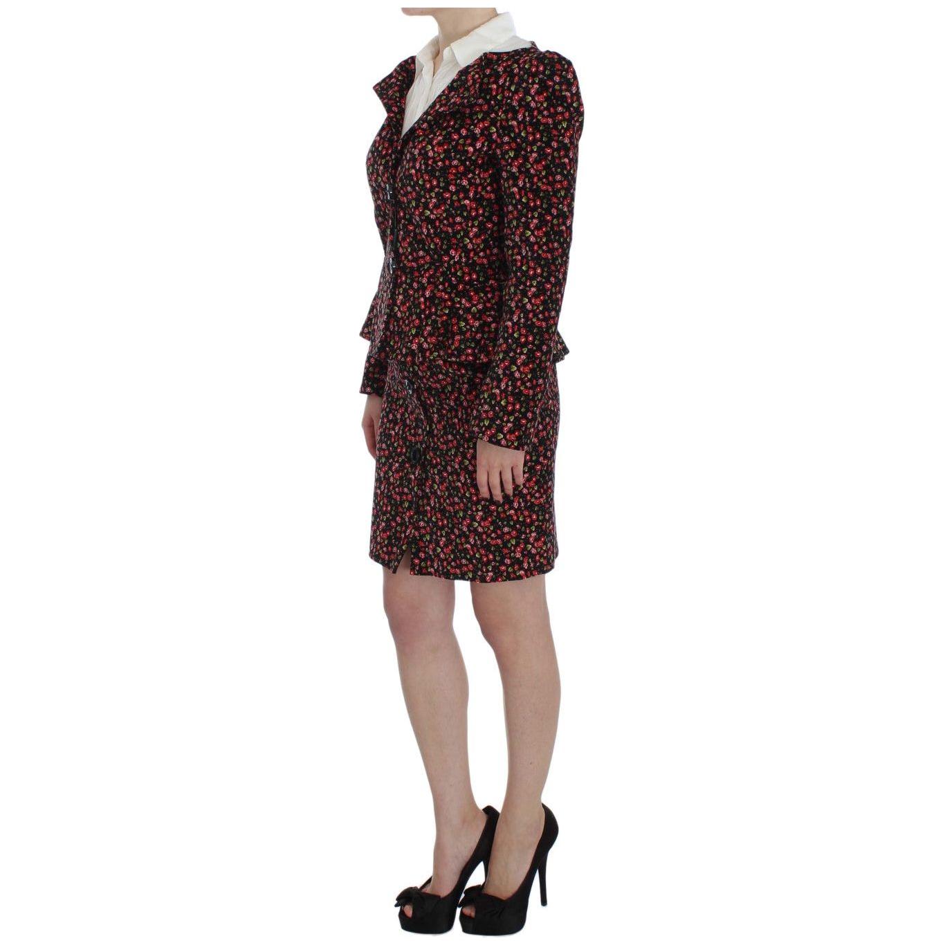 BENCIVENGA Elegant Floral Two-Piece Skirt Suit Set Skirt Suit BENCIVENGA Dark Gray