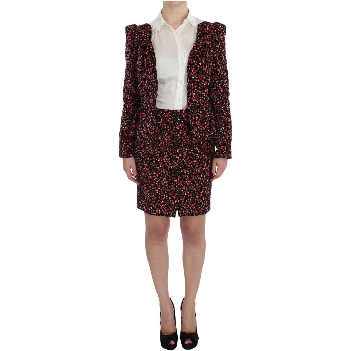 BENCIVENGA Elegant Floral Two-Piece Skirt Suit Set Skirt Suit BENCIVENGA Black