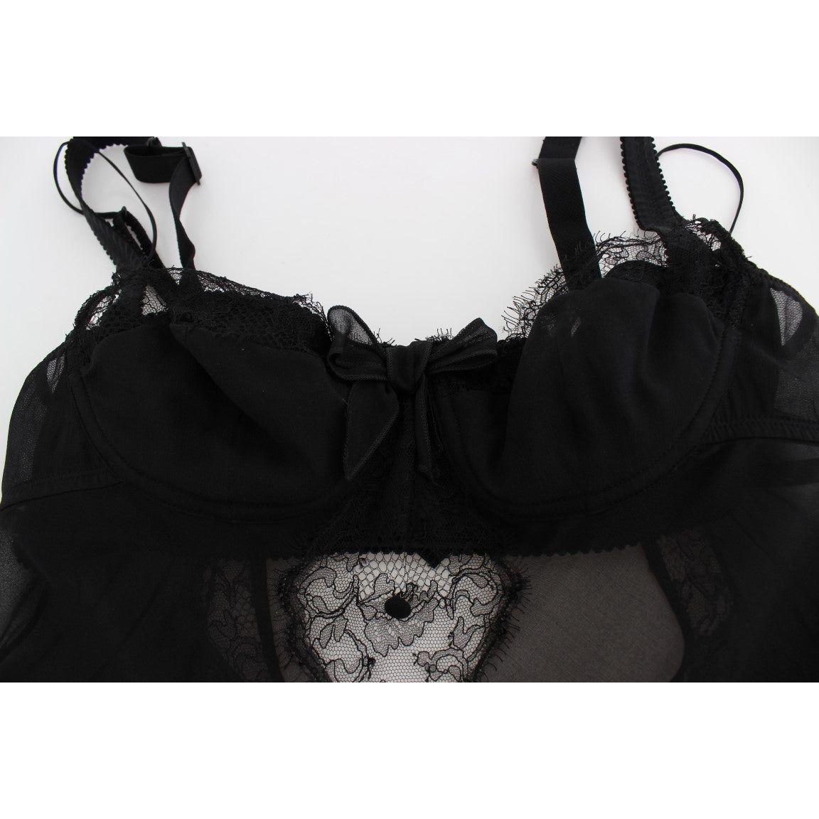 Dolce & Gabbana Elegant Silk Floral Lace Babydoll Chemise Dolce & Gabbana Black