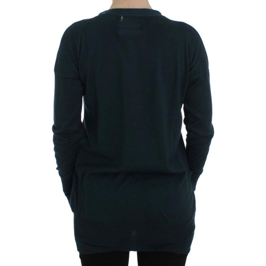 PINK MEMORIES Elegant Green Cotton Cardigan Sweater PINK MEMORIES Black
