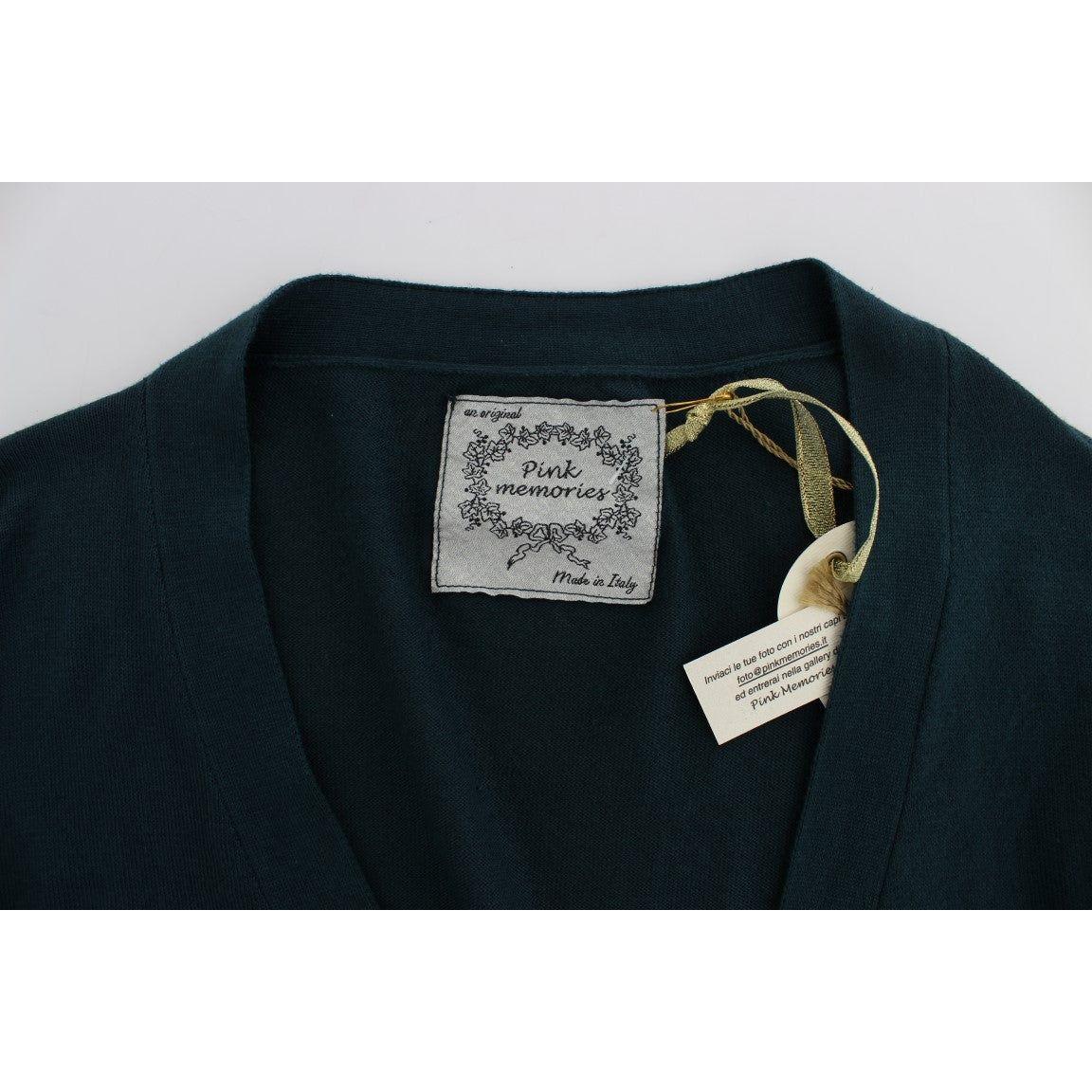 PINK MEMORIES Elegant Green Cotton Cardigan Sweater PINK MEMORIES Light Gray