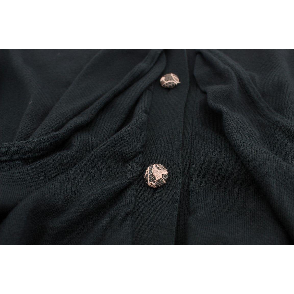 PINK MEMORIES Elegant Green Cotton Cardigan Sweater PINK MEMORIES Black