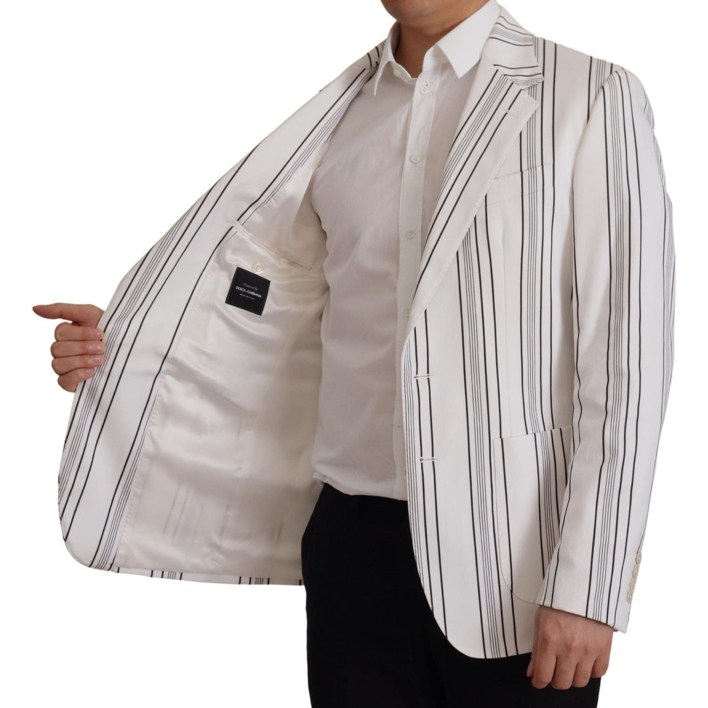 Dolce & Gabbana Elegant Striped Cotton Blend Blazer Dolce & Gabbana Gray