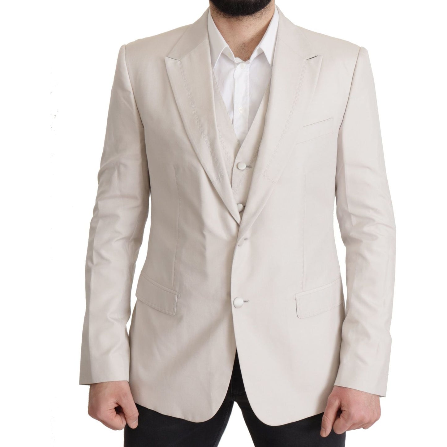 Dolce & Gabbana Elegant Light Gray Silk Blend Suit Jacket Set Dolce & Gabbana Gray