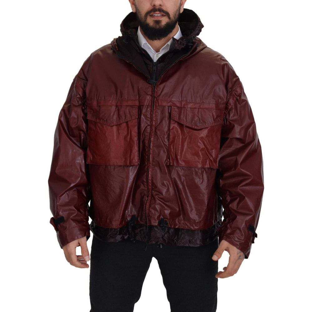 Dolce & Gabbana Elegant Bordeaux Full Zip Hooded Jacket Dolce & Gabbana Black