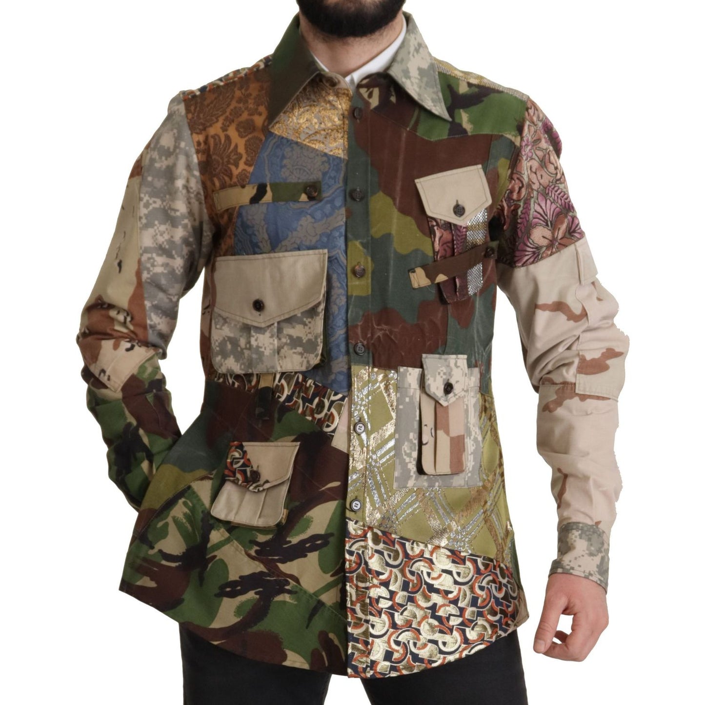 Dolce & Gabbana Patchwork Camouflage Casual Shirt Dolce & Gabbana Dark Slate Gray