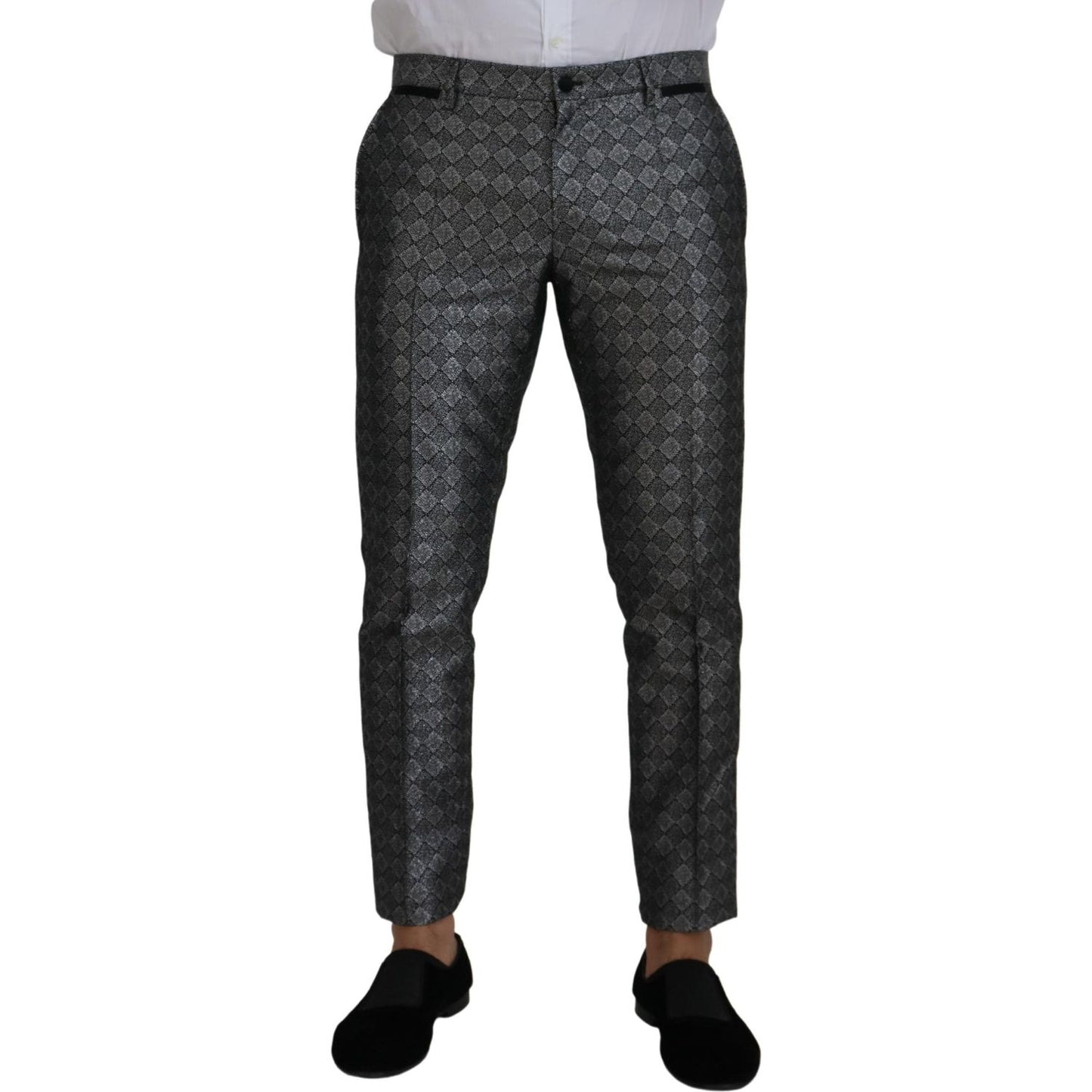 Dolce & Gabbana Elegant Silver Patterned Slim Fit Suit Dolce & Gabbana Dark Slate Gray