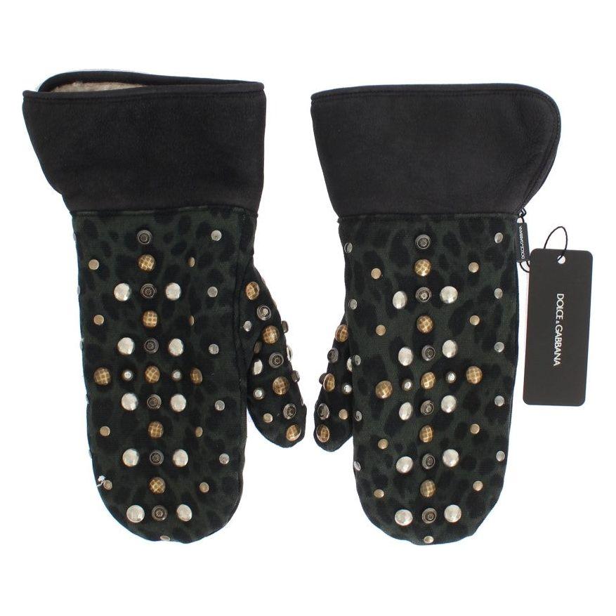 Dolce & Gabbana Elegant Studded Gray Wool Shearling Gloves Dolce & Gabbana Dark Slate Gray