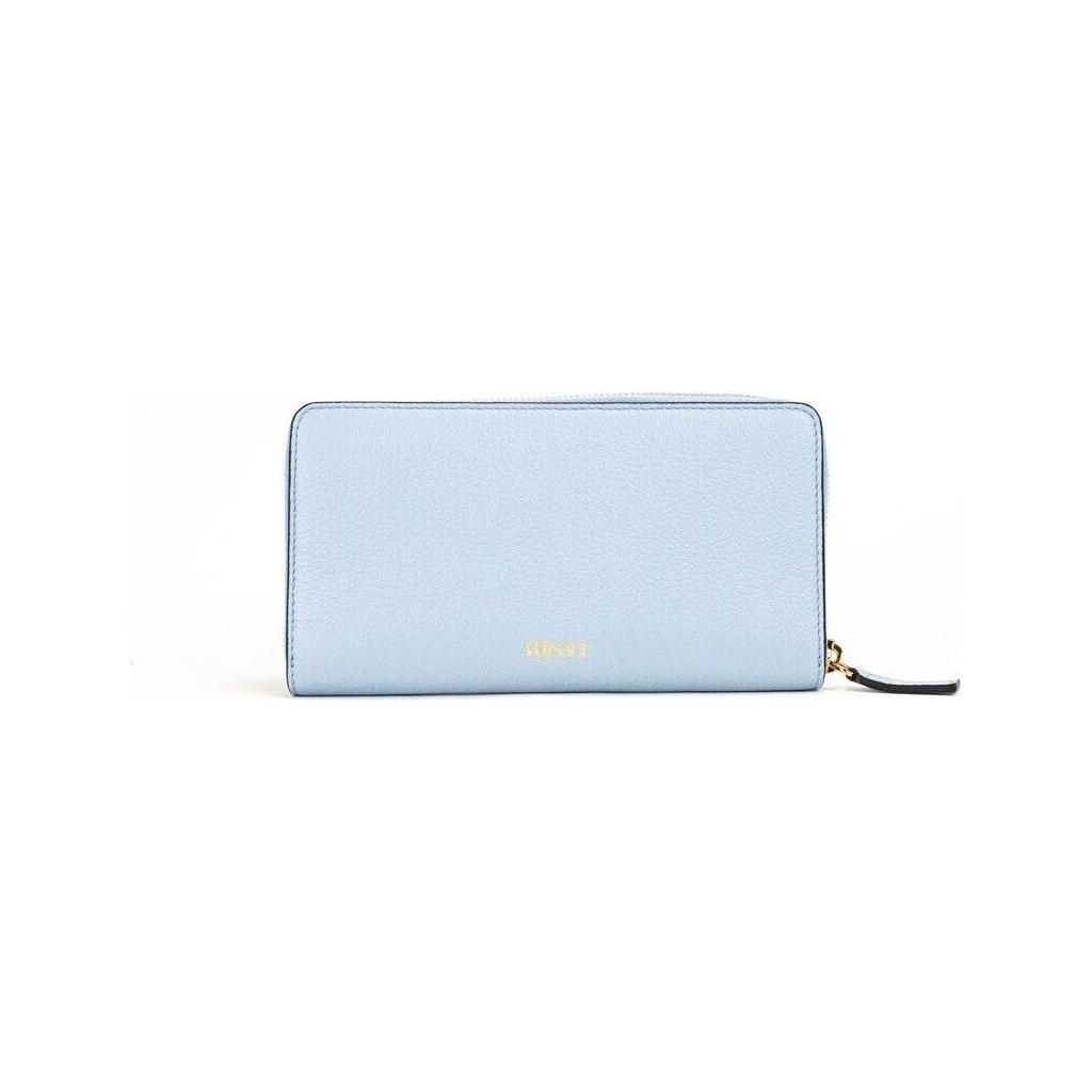 Versace Large Cornflower Grainy Leather Gold Monogram Zip Around Clutch Wallet Versace Light Gray