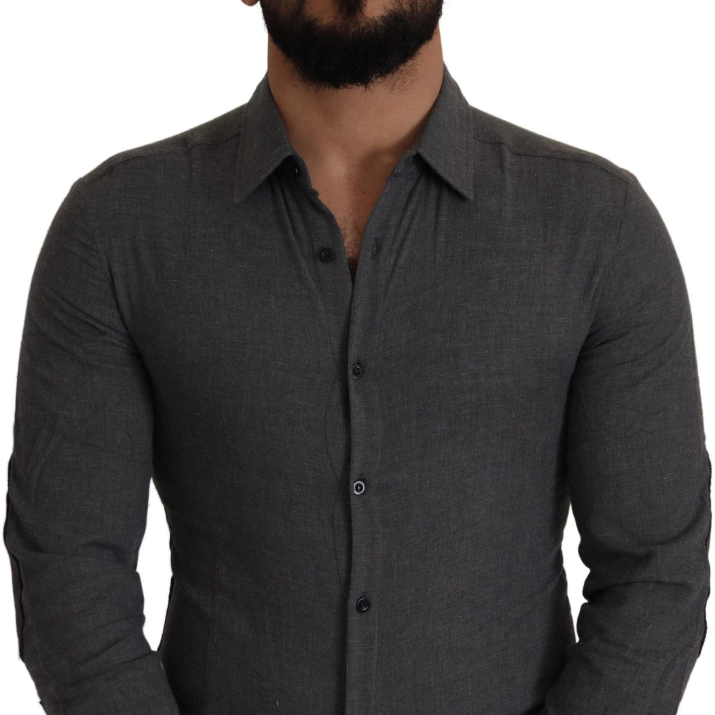 Costume National Sleek Gray Cotton Casual Button Front Shirt Costume National Dark Slate Gray