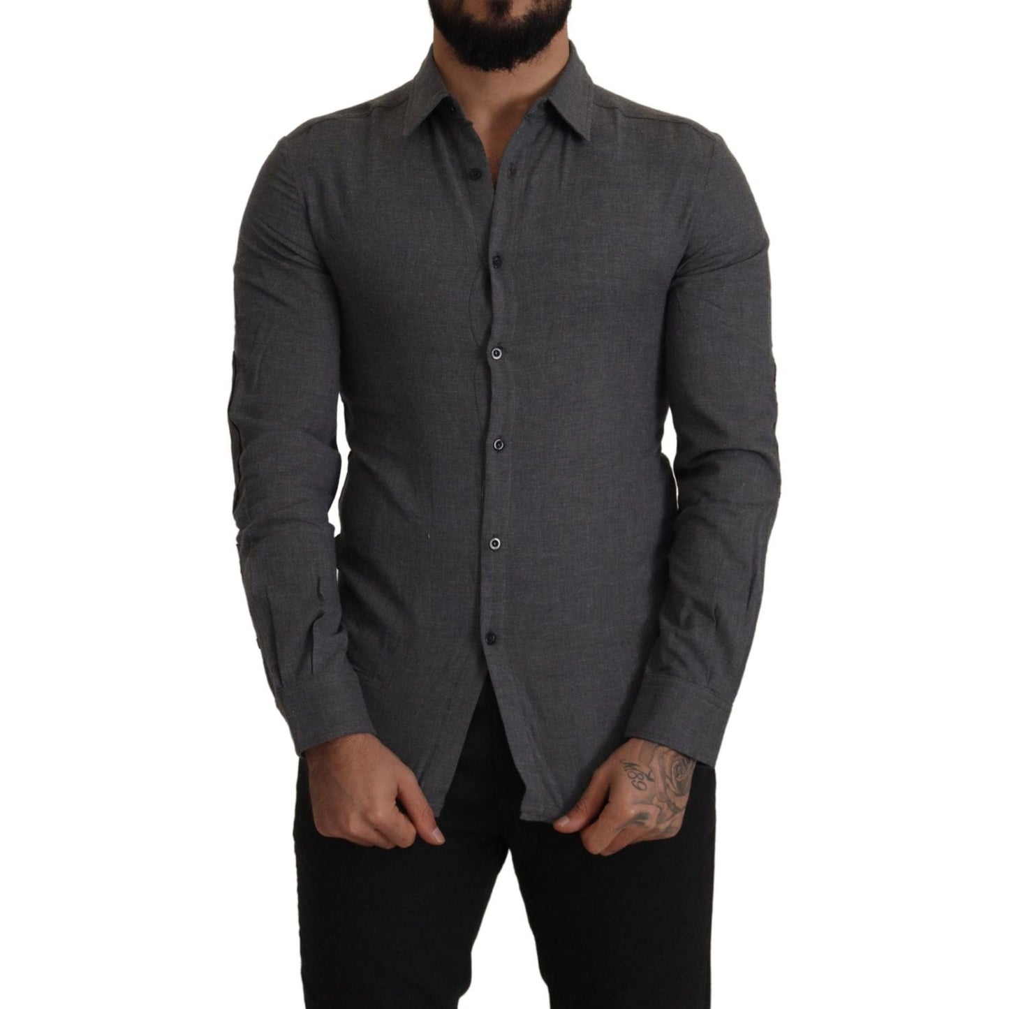 Costume National Sleek Gray Cotton Casual Button Front Shirt Costume National Dark Slate Gray