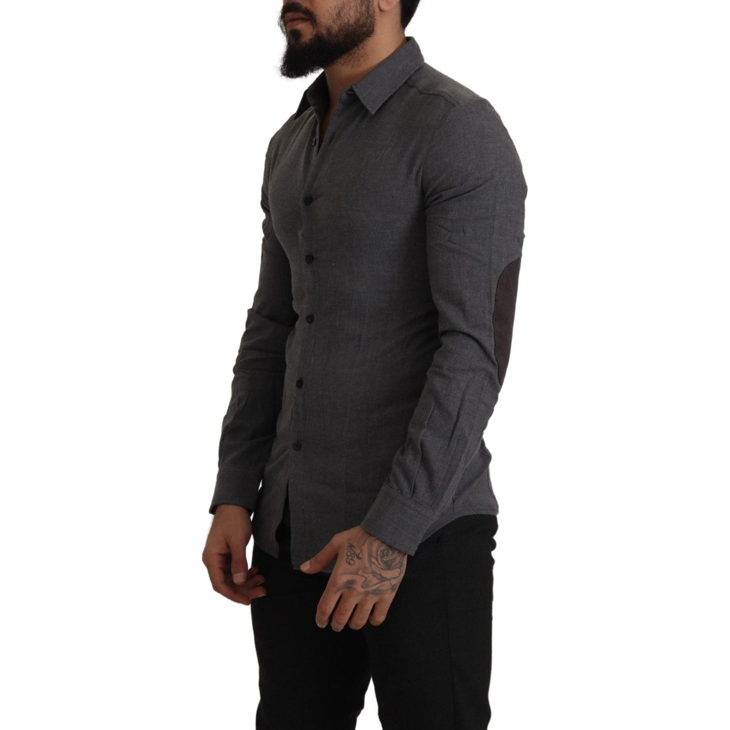 Costume National Sleek Gray Cotton Casual Button Front Shirt Costume National Dark Slate Gray