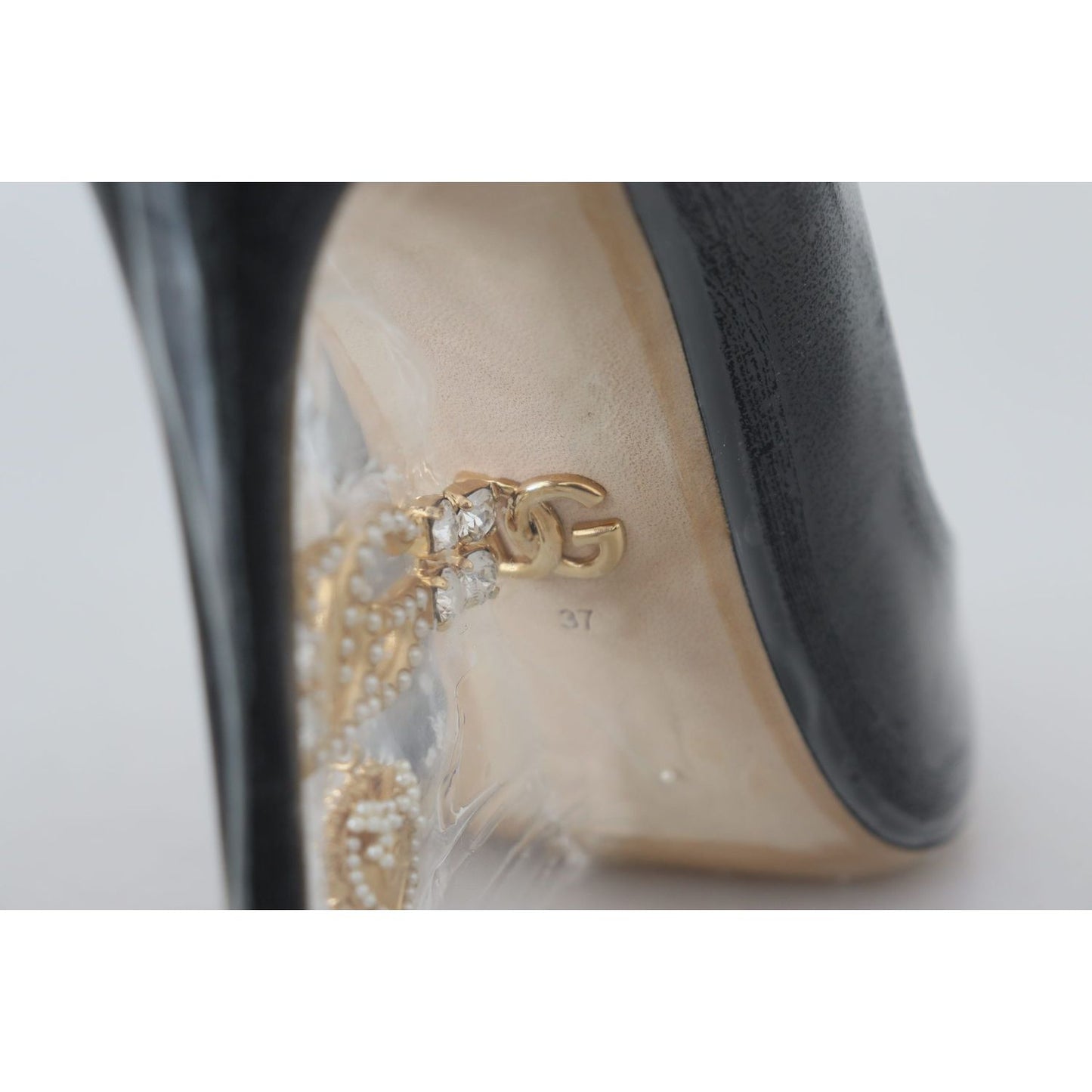 Dolce & Gabbana Elegant Black Gold Detail Heels Pumps Dolce & Gabbana Dark Gray