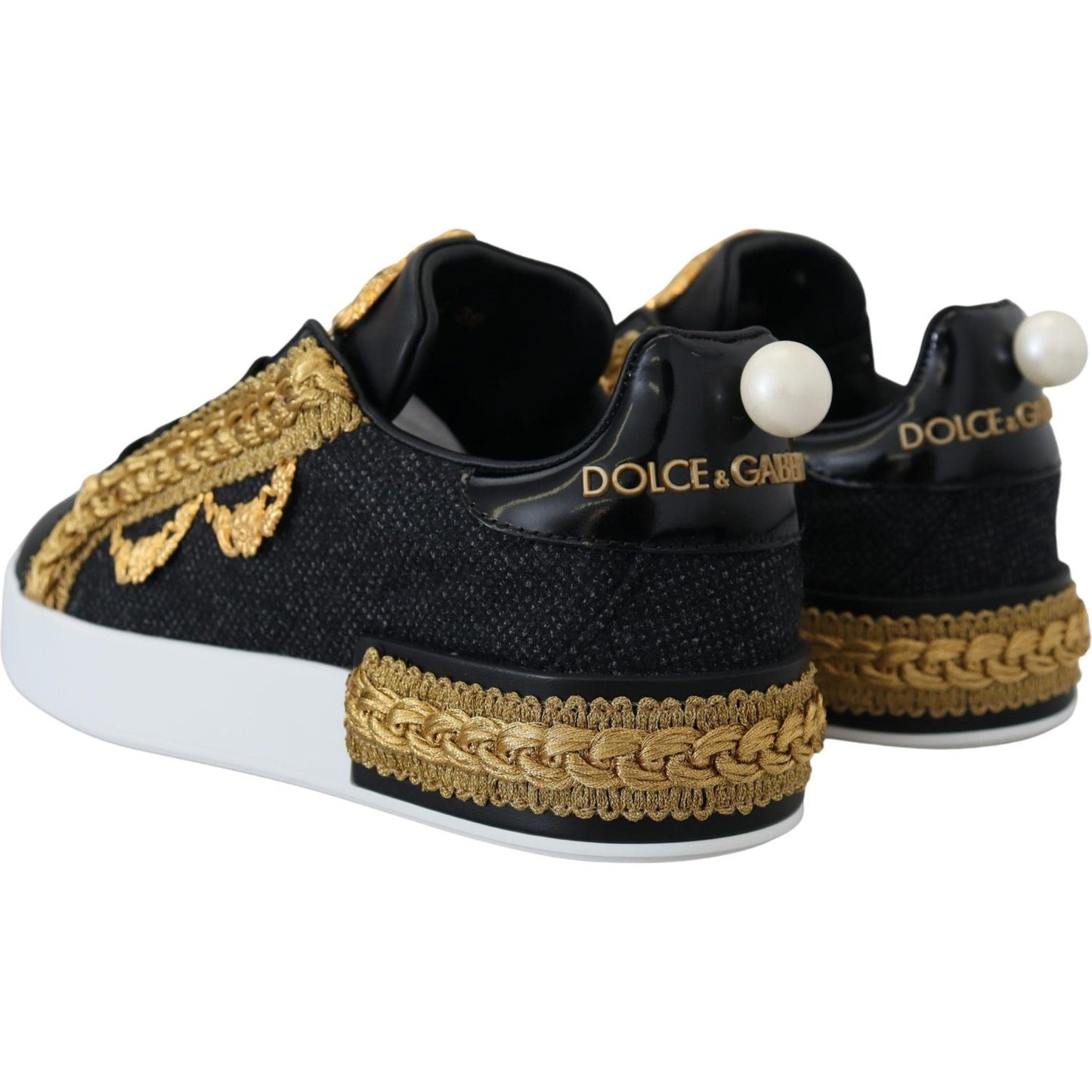Dolce & Gabbana Elegant Portofino Leather Sneakers in Black Dolce & Gabbana Gray