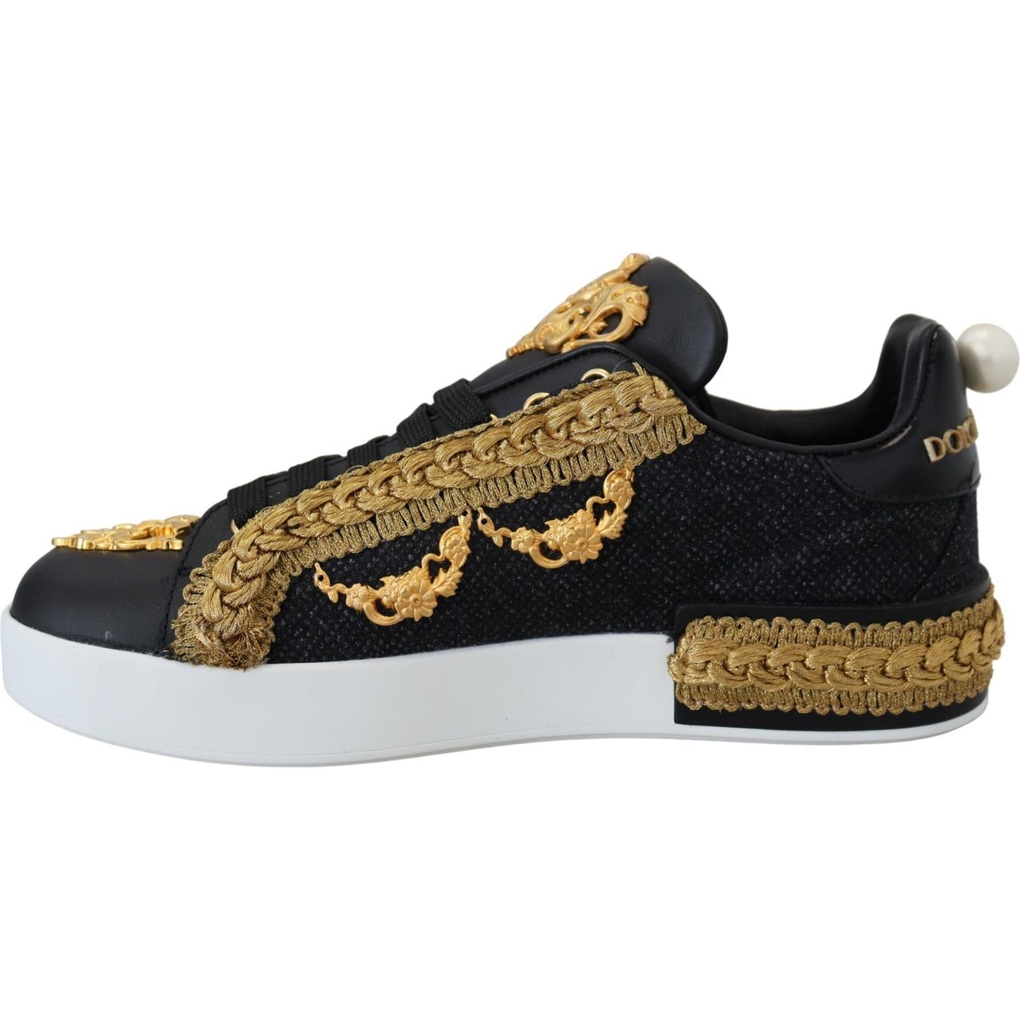 Dolce & Gabbana Elegant Portofino Leather Sneakers in Black Dolce & Gabbana Gray