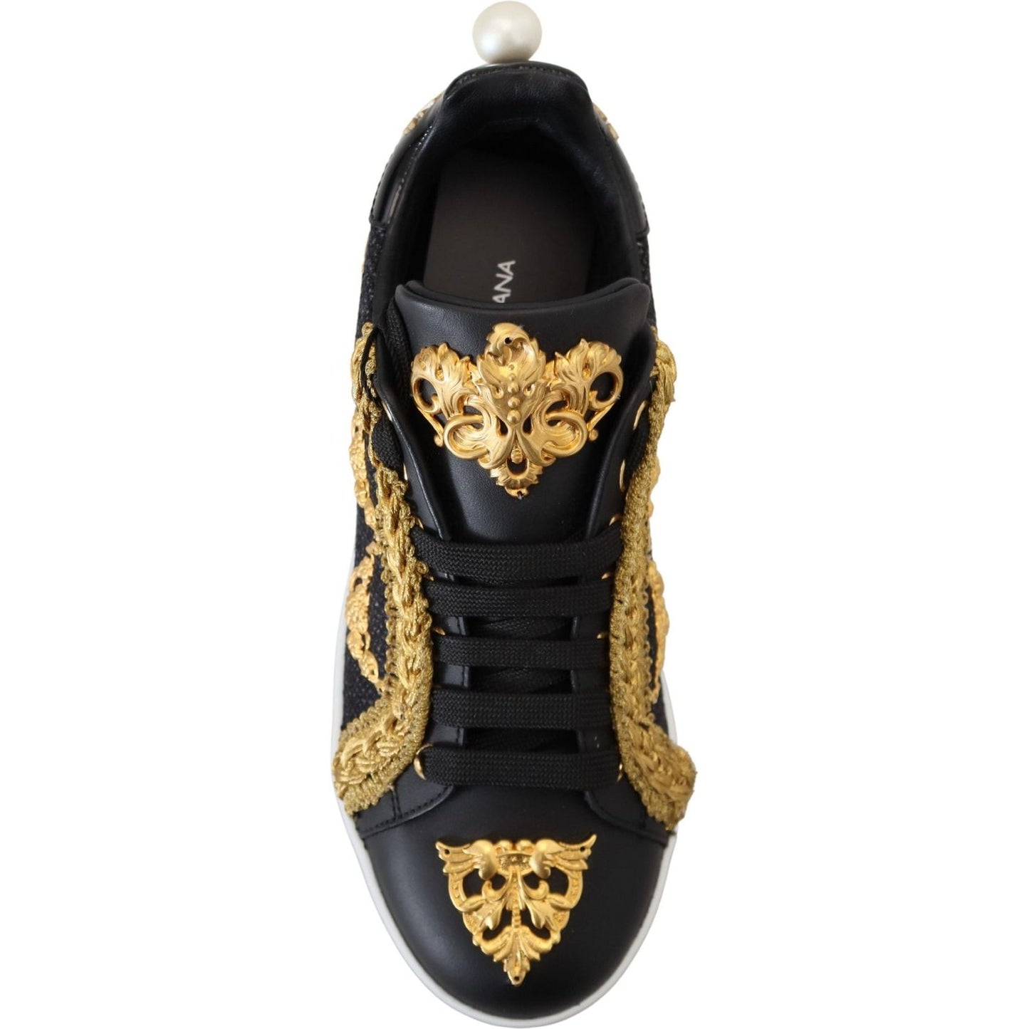 Dolce & Gabbana Elegant Portofino Leather Sneakers in Black Dolce & Gabbana Tan