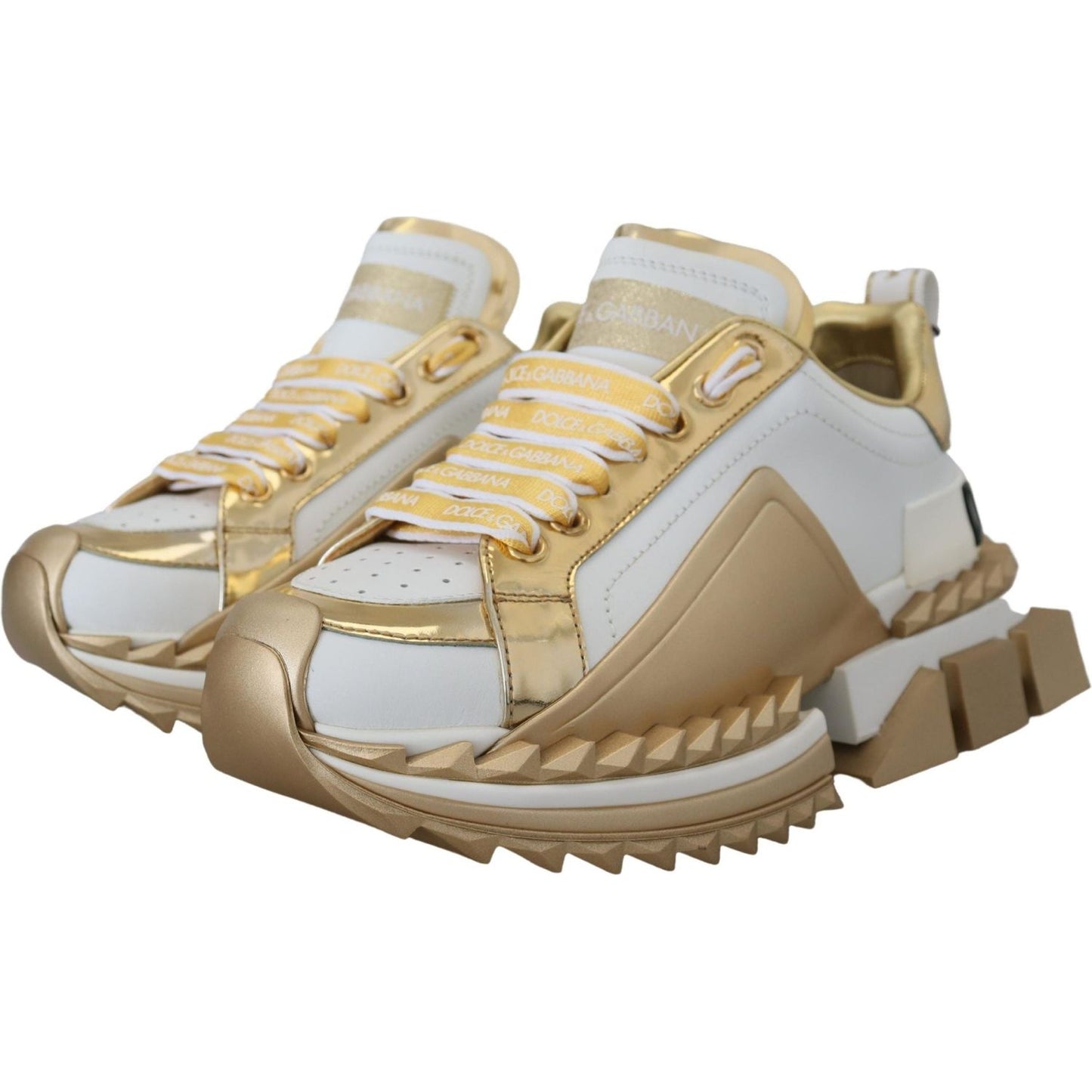 Dolce & Gabbana Elegant White and Gold Leather Sneakers Dolce & Gabbana Rosy Brown