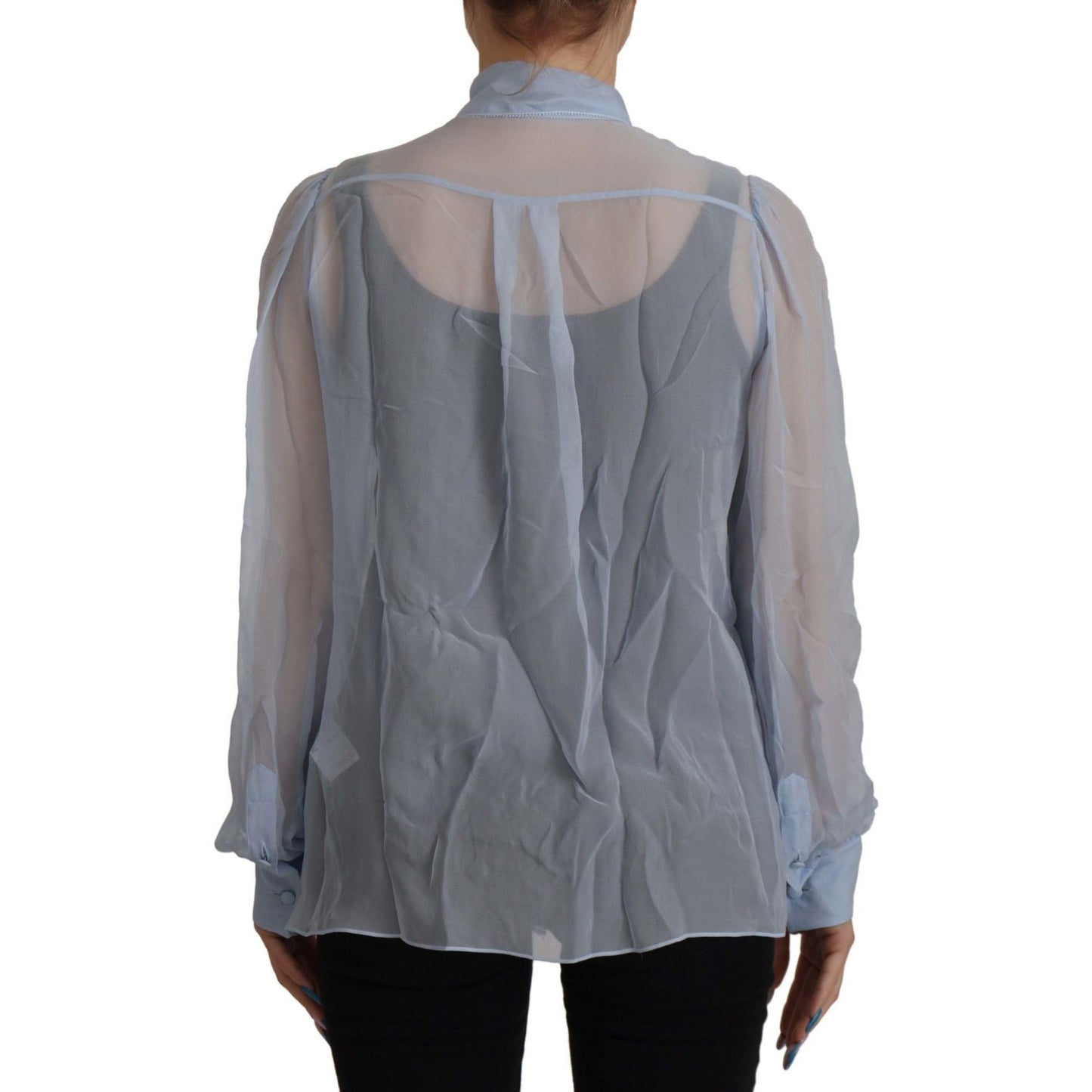 Dolce & Gabbana Elegant Silk Ascot Collar Blouse in Light Blue Dolce & Gabbana Slate Gray